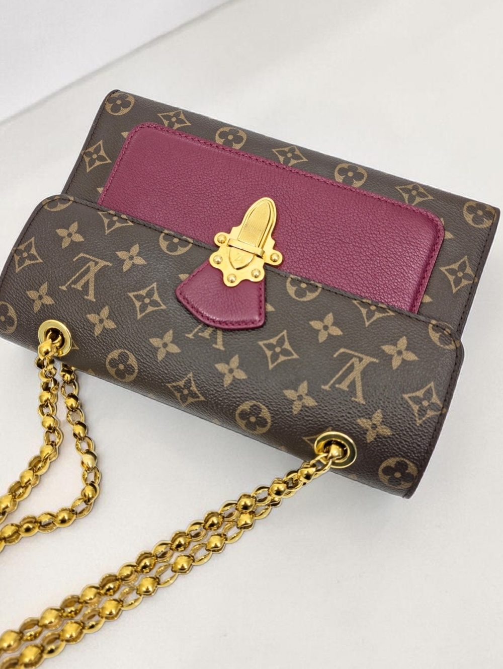 Louis Vuitton Victoire Monogram Chain Flap Bag Burgundy Purple Crossbody Bag - Picture 9 of 17